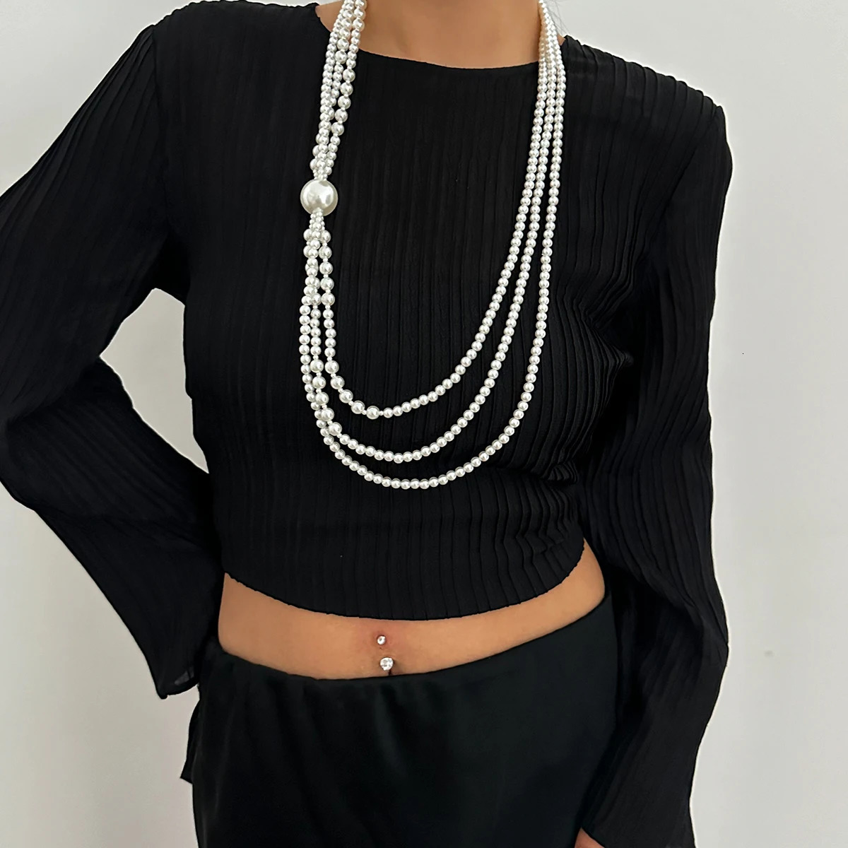 Ingemark Baroque Multilayer Pearl Long Chain Necklace Women Creative Elegant Sweater Chain Neck Accessories Jewelry 250522
