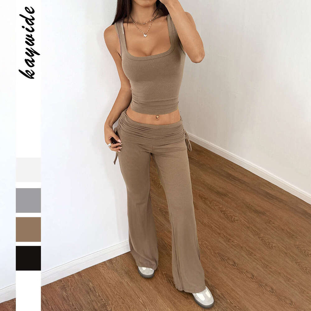 Y2K Sports Style Solid Color Women's Long Pants Set 2025 Spring Summer
