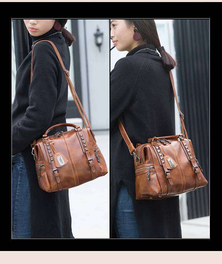 Women Rivet Shoulder Messenger Bag Designer Handbags Leather Crossbody Ladies Hand Bags For Woman