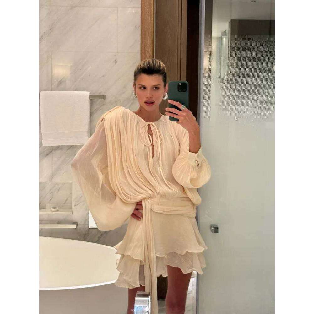Hot Tight Dresses Stunning Shiny Ruffles Lace Up Mini Dress Women S Chic Loose Hollow Out A Line Pleated Vestidos Lady Summer Party Gowns New Casual K