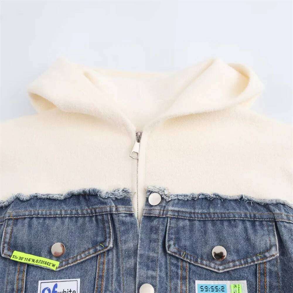 Autumn New Fashionable Women's Clothing Casual Elegant Design Sense Sweater Denim Patchwork Jacket Cardigan
