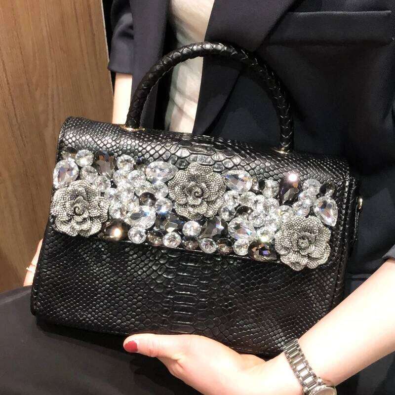 2023 Fashion Brand Women Handbags Small Female Leather Dias Shoulder Crossbody Bag Rhinestone Portable Evening Bags