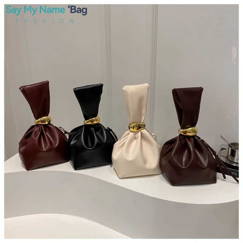 Pleated Design Mini PU Leather Dumpling Clutch Bags for Women Fashion Knotted Female Retro Shoulder Bag Wrist Handbags Purses W250527
