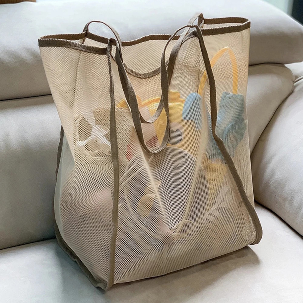 Transparent Mesh Storage Bag Shoulder Bag Fashionable Lightweight Large Capacity Versatile Shopping Bag Beach Bag Organize 250526