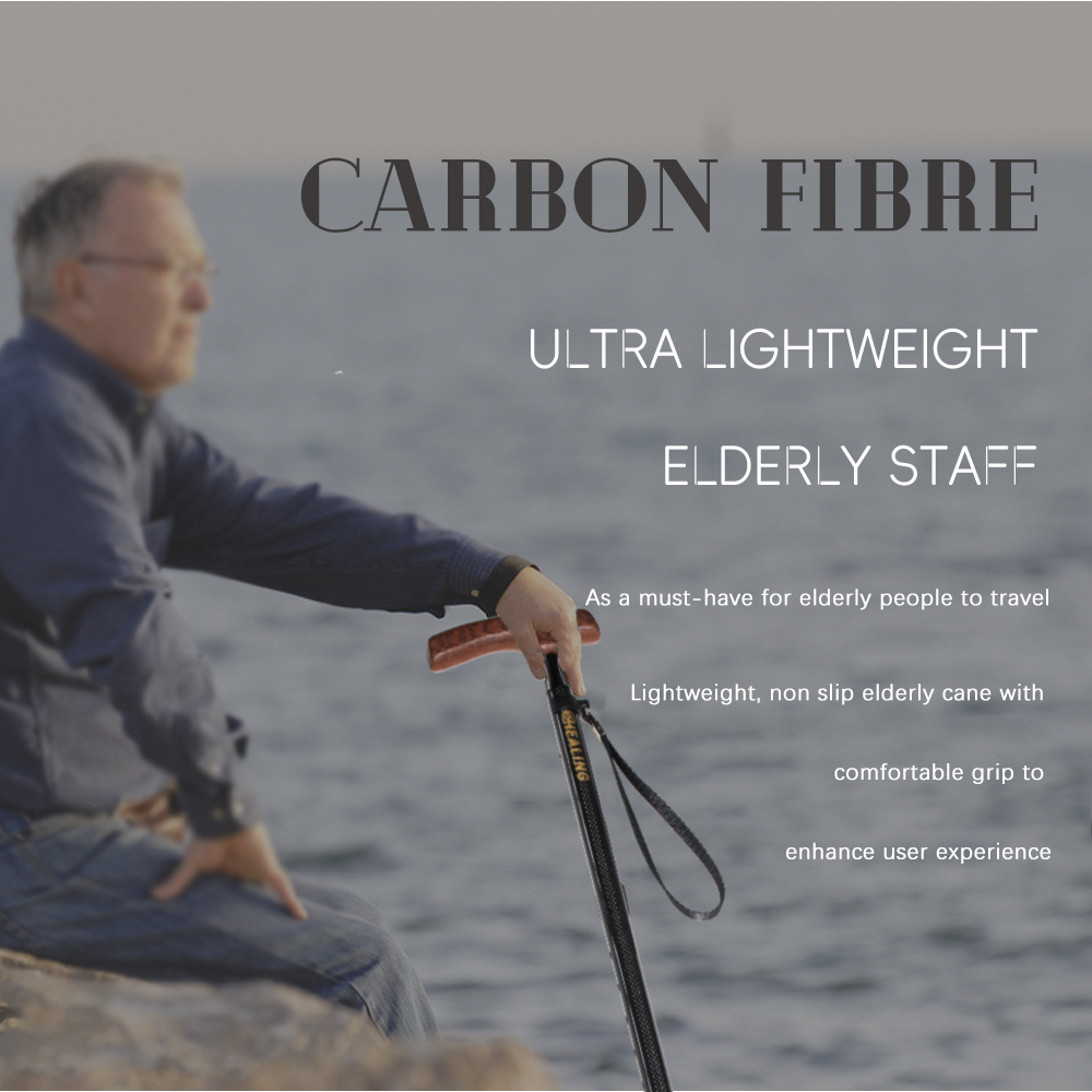 Tactile Adjusting Hiking Sticks Crafted from Premium Carbon Fibre w/ Secure Wooden Tips