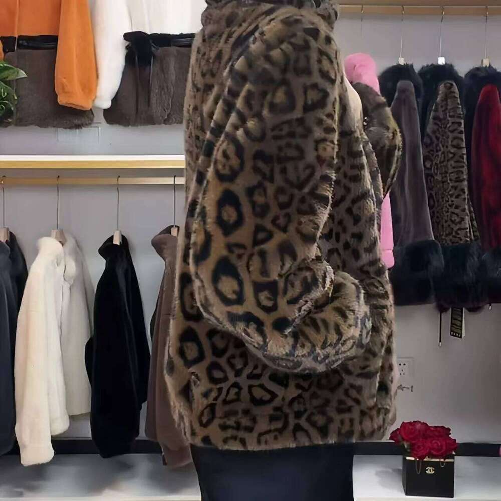 Faux Mink Fur Coat for Women, Single Breasted Jacket,Leopard Print Overcoat,Female Tops, Designer Clothes New, Winte,2024
