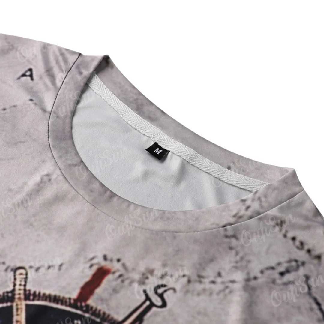Mens Vintage Map Print T-Shirt Summer Daily Loose Short SLeeve Male Tops Casual Tees Unisex Clothing Apparel Z250527
