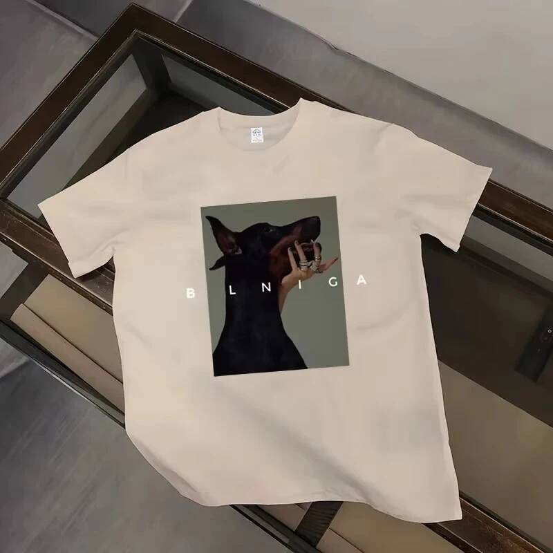 Summer Haruku New Goth Doberman Print Graphic And Women's Loose Short Sleeve Men's Street Sports Running T-Shirt