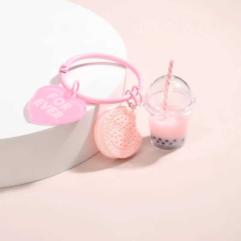 Cute Keychains Ice-cream Bubble Tea Biscuit Pink Key Rings Friendship For Best Friend Women Girl Handbag Gift Jewelry W250526