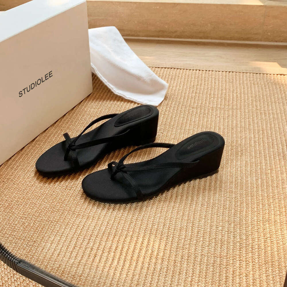 Grape Mom Same Heel Height 6cm ~ French Clip-Toe Fairy Style Outdoor Thin Strap Wedge Sandals