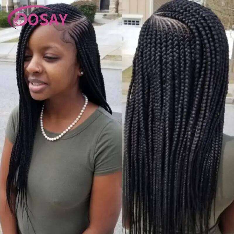 Synthetic Full Front Cornrow Double For Black Women Box Side Part Braided Lace Wig Faux Locs Braids Wigs
