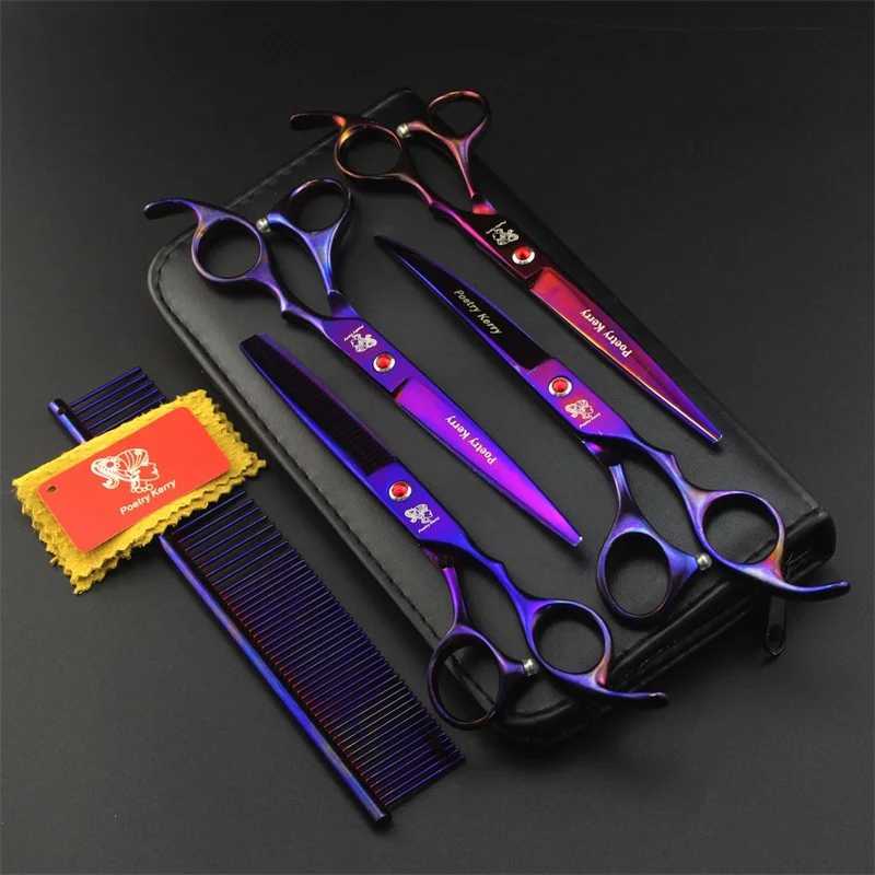 Professional pet dog grooming dog Scissors Set Dog Shears Hair Cutting Thinning Curved Scissors With Comb Bag R250527