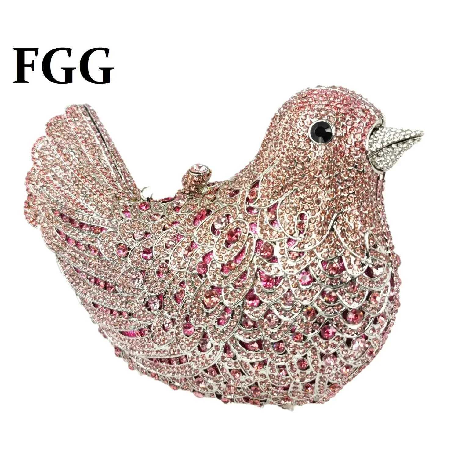 FGG Boutique Pink Bird Evening Bag and Clutches for Formal Party Dinner Pigeon Rhinestone Handbag Bridal Wedding Clutch Purse W250527