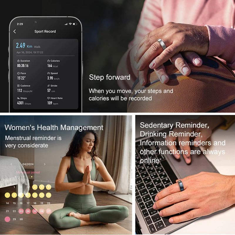 R10 Smart Ring Men Women with Wireless ChargingHealth and Sleep Monitor5ATM WaterproofMulti-sport Mode For Android IOS 250603