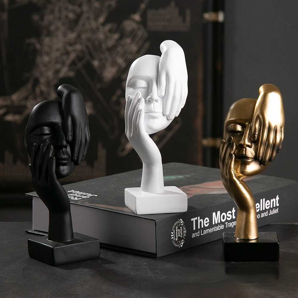 1pc Resin Abstract Statue Desktop Ornaments Sculpture Figurines Face Character Nordic Light Luxury Art Crafts Office Home Decor Y250524