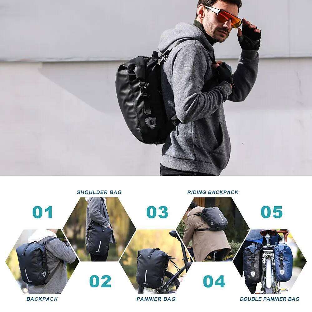 Rhinowalk Bike Pannier 20L Big Capacity Waterproof Rear Rack Black Travel Bicycle Cycling Shoulder Bag Backpack Accessories