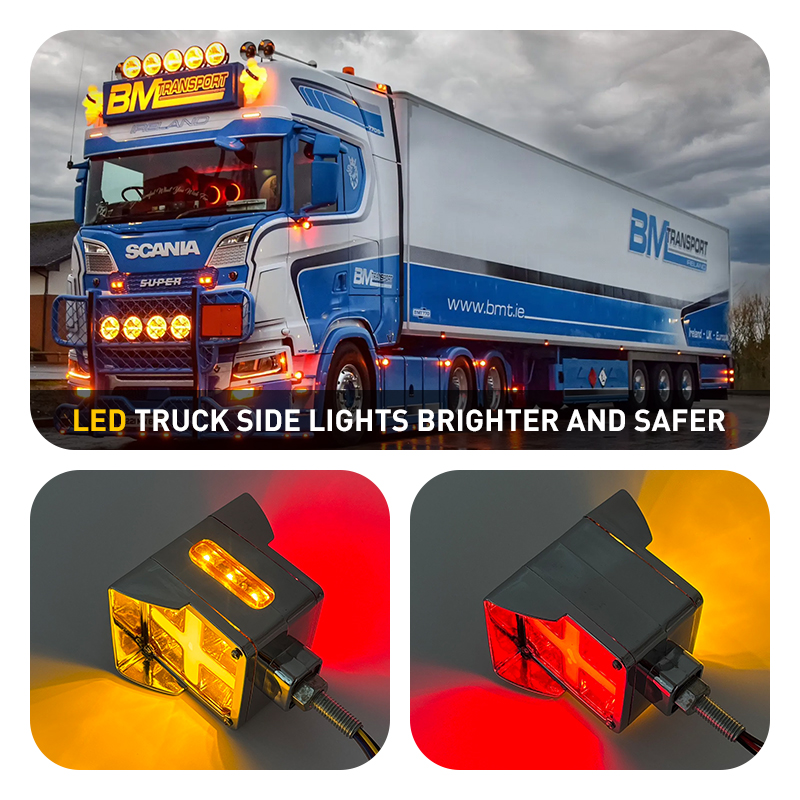 Modified Lights Truck Side Lights LED Truck Lights Double Sided Lights Universal for all kinds of cars Easy to install 4 wires mode for red bright + y