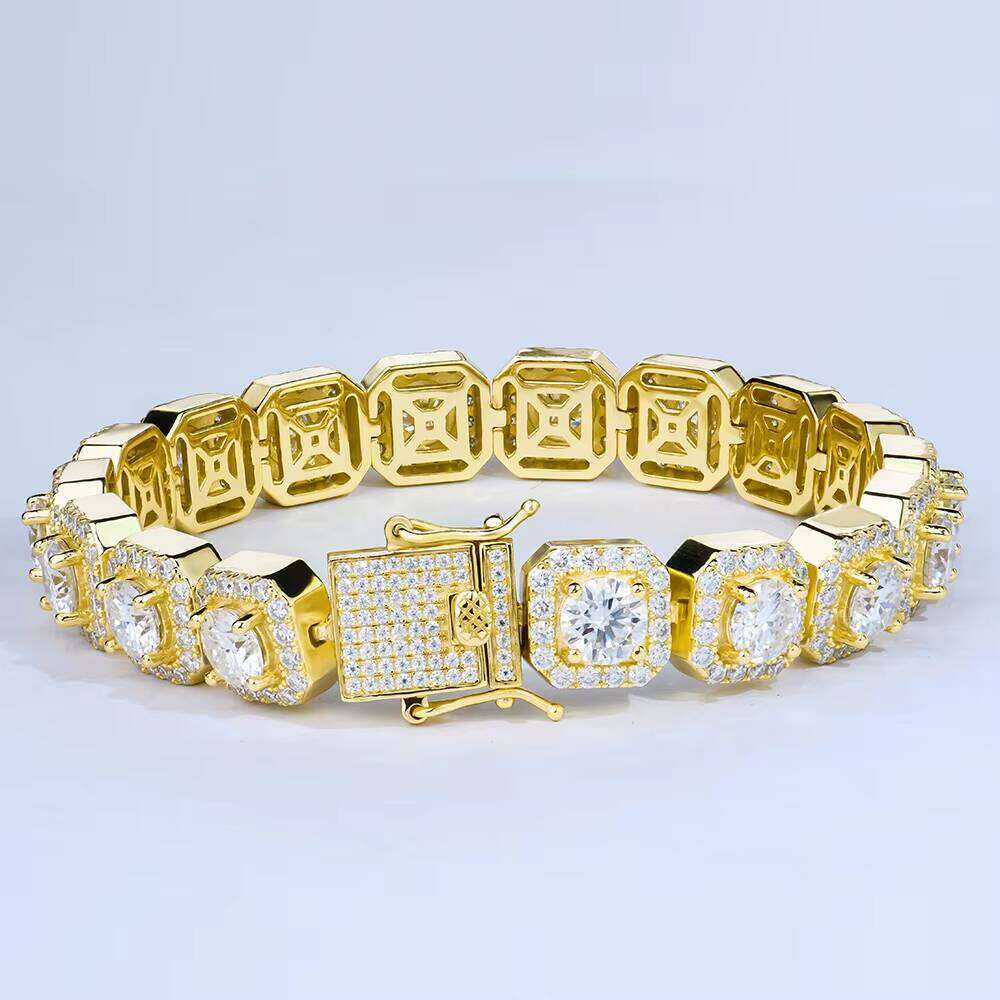 Square Chain fashion Style 11mm Width VVS Moissanite Sier Bracelet for Men