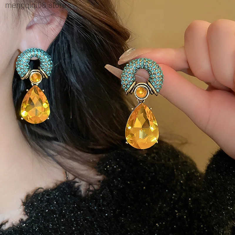 Rhinestones Round Water Drop Metal Mediaeval Vintage Dangle Earrings for Women Personty Exquisite Aesthetic Premium Jewelry L250527