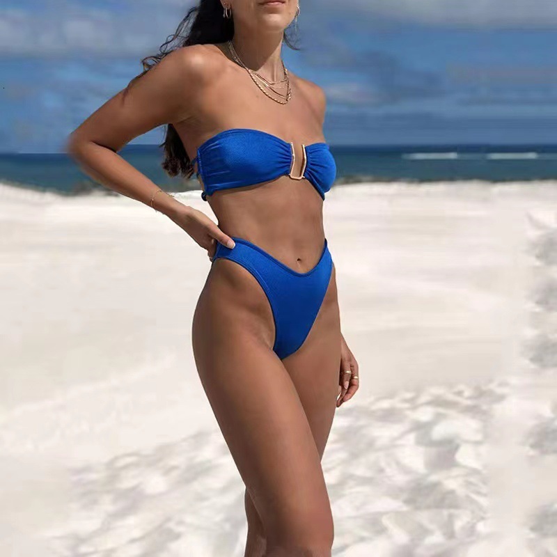 Free Shipping 2025 New Designer Outdoor Sexy Solid Color High Waist Swimsuit Soaking Hot Spring Bikini