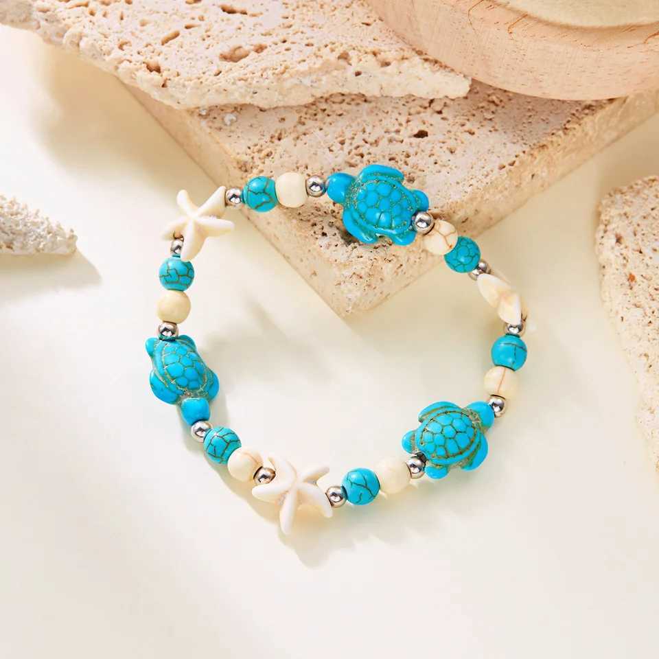 Bohemian Imitation Shell Beads Bracelet For Women Sea Star Turtle Woven Rope Bracelet Handmade Friendship Beach Holiday Jewelry W250526
