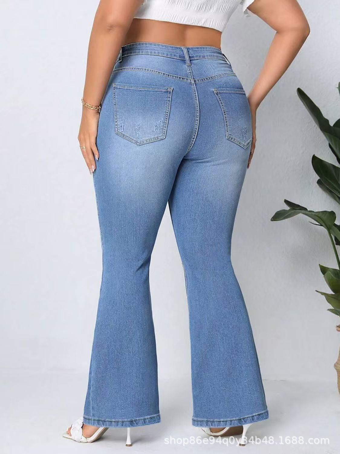 Women's Plus Size Pants New style fashion versatile slightly flared horse hoof shaped high waisted stretch denim trousers spring autumn
