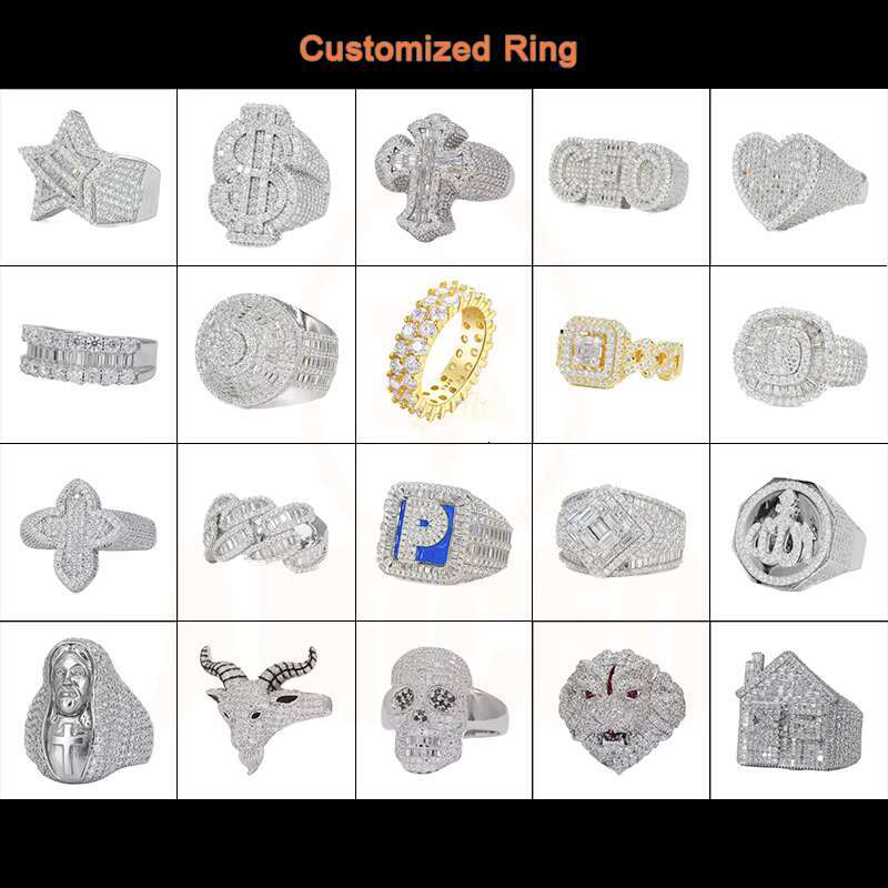 Trending Products 2025 Jewelry Moissanite Hip Hop Ring Collection 925 Silver Stripped Star Rings for Men Hip Hop Fine Jewelry