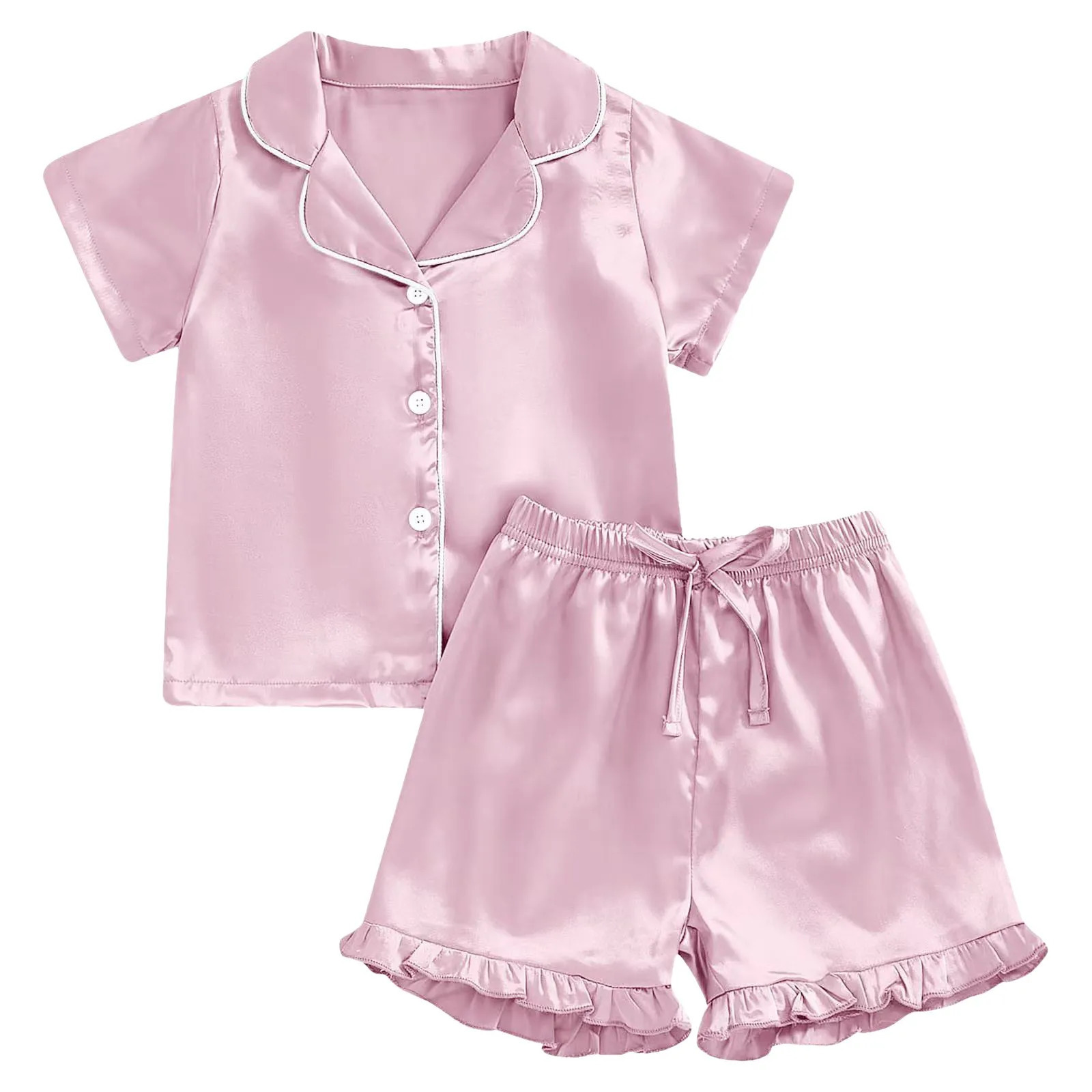Baby Girl Warm Clothes Toddler Silk Pajamas Kids Satin Summer Feather Short Sleeve Slippers 250527