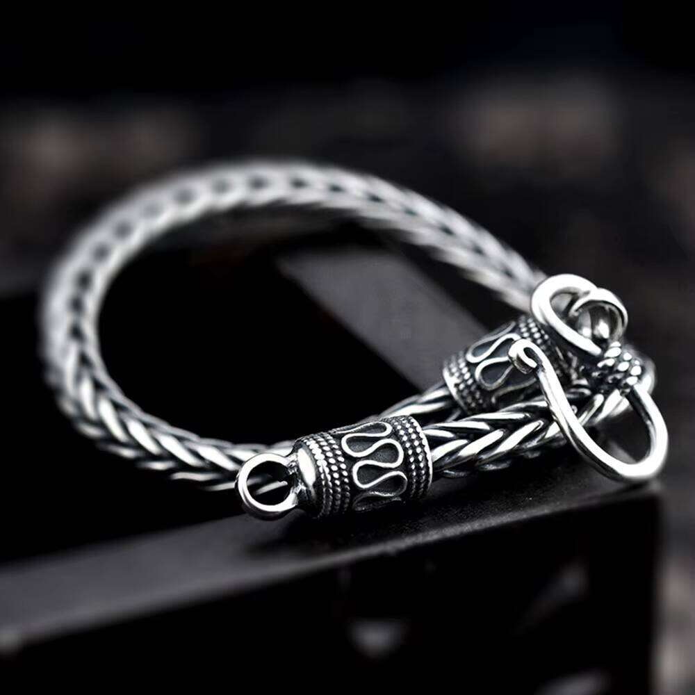 Real Pure Sterling Sier Jewelry Mens Vintage Handmade Braided Chain Bracelet