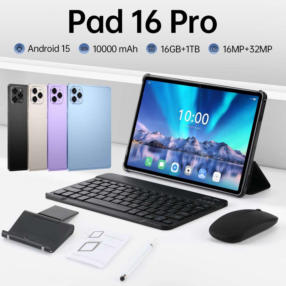 Pad 16 Pro Tablet 10.1inch 16GB+1TB lightweight Tablet PC can insert dual SIM Android tablet global English smartphone front and rear high-definition 