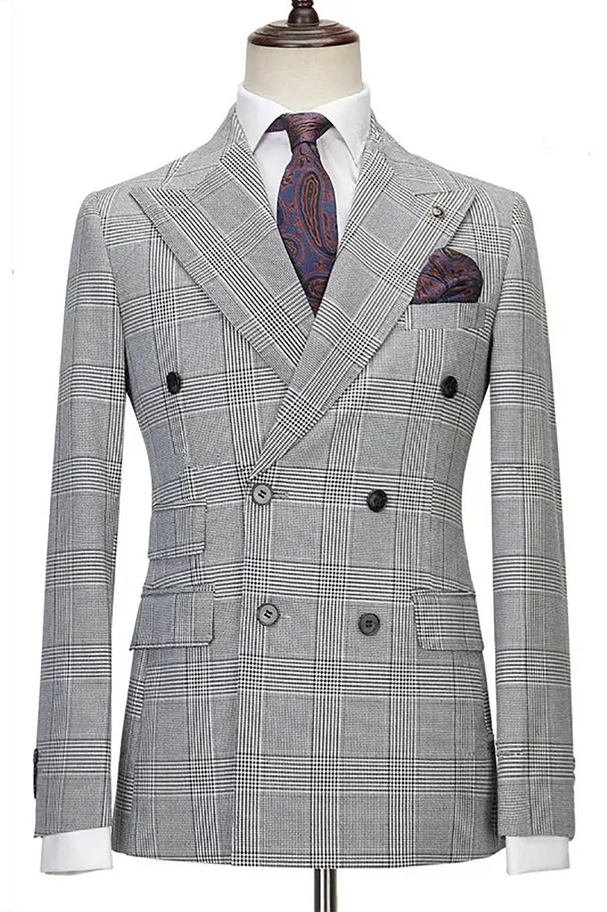New Fashion Plaid Wedding Suits For Men Double Breasted Groom Wear Slim Fit Tuxedo Business Office 2 Pcs Jacket Pants Custom Made
