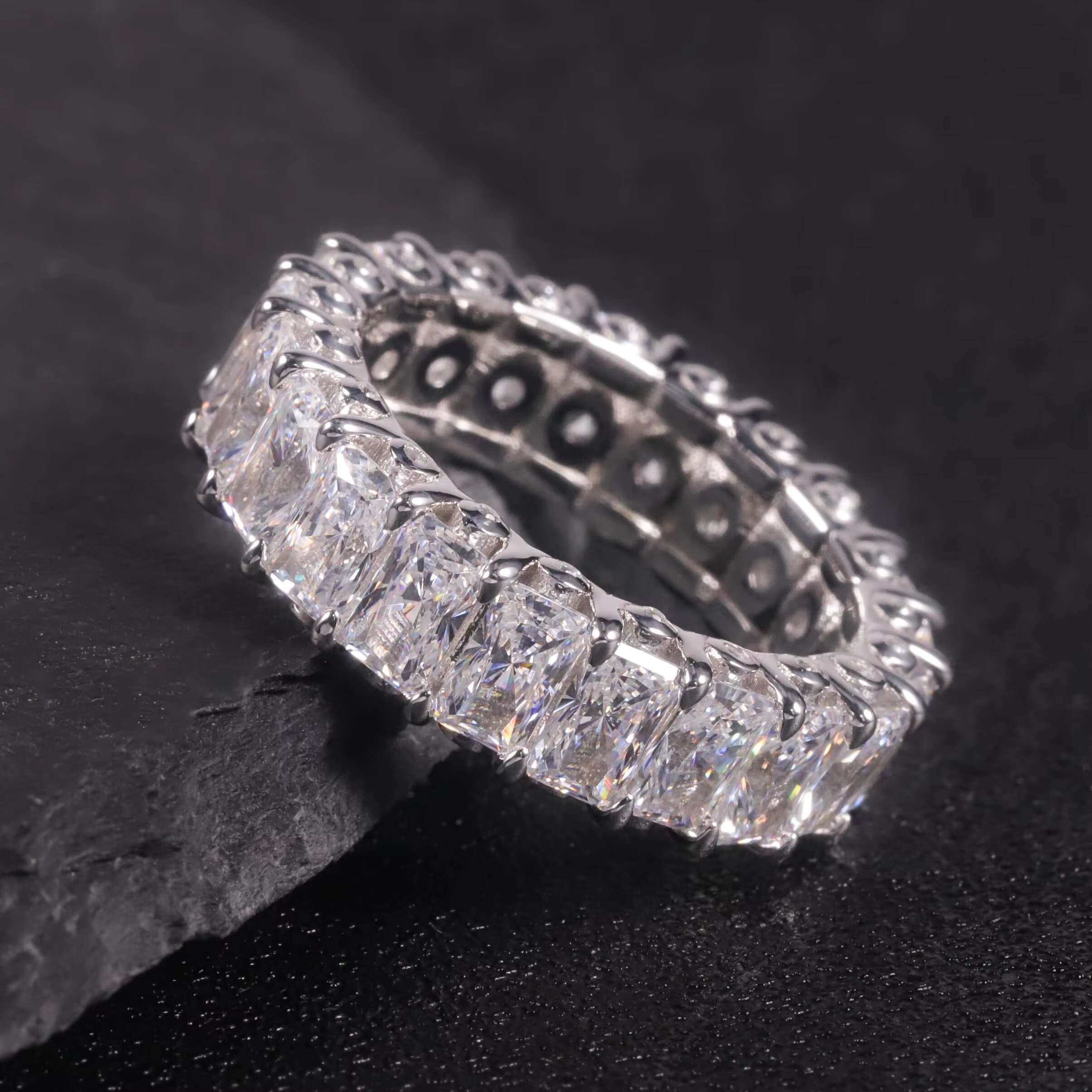 OL1422 Abiding Fine Jewelry Radiant Cut 3x5MM Moissanite Diamond 925 Sterling Silver Engagement Eternity Band Ring