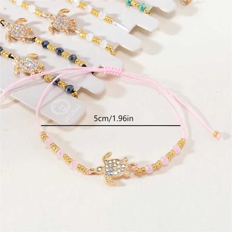 New 12pcs/set Alloy Turtle Crystal Bracelet Set Colorful Beaded Bracelet for Womens Rope Adjustable Bracelet Set Jewelry Gifts W250526