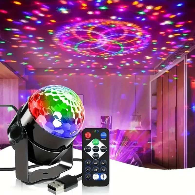 Music Sync LED Stage Disco Light With Remote Control Christmas Atmosphere Rotating Ball Lamp for Party Home KTV DJ Bar XmasXJ250527