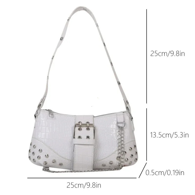 Women Fashion Shoulder Bag Gothic Ladies Bag Cool Style Trendy Rock Girls Handbag Y2K Rivet Chain for Travel Vacation Daily 250526