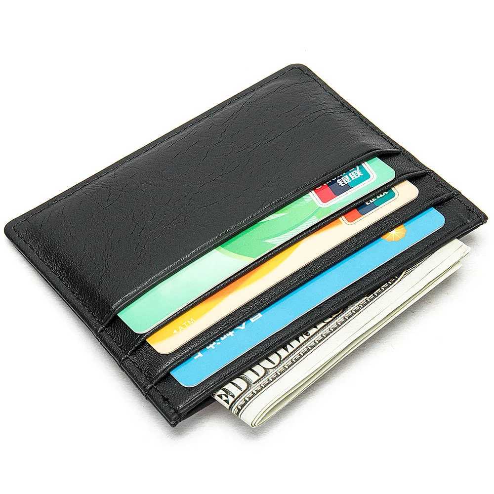 Genuine Cow Leather ID Card Holder Business Wallet With 7 Card Slots Slim Card Case Z250527