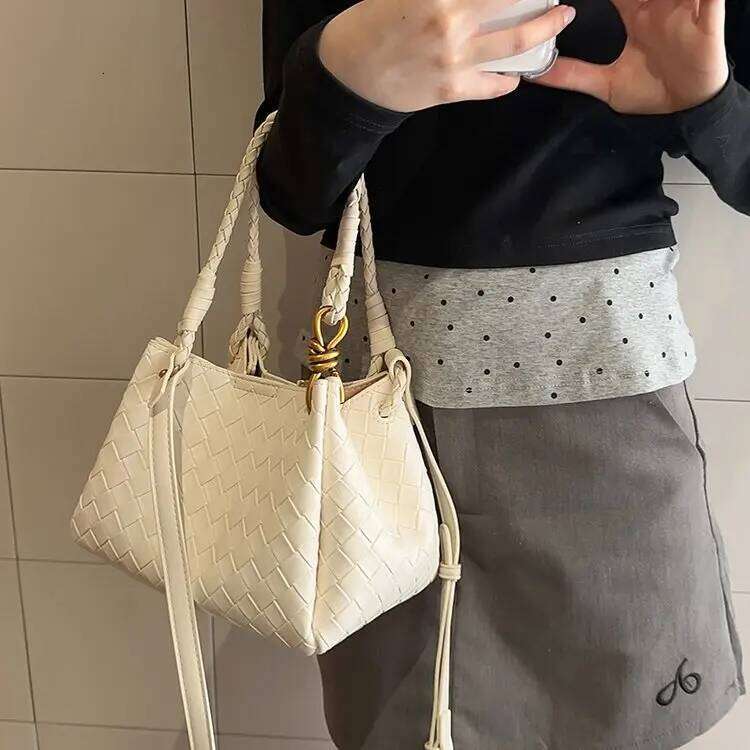 Free Shopping Women Classic Fashion Woven Emed Hobo Soft PU Leather Small Top-Handle Shoulder Bag Casual Daily Handbags