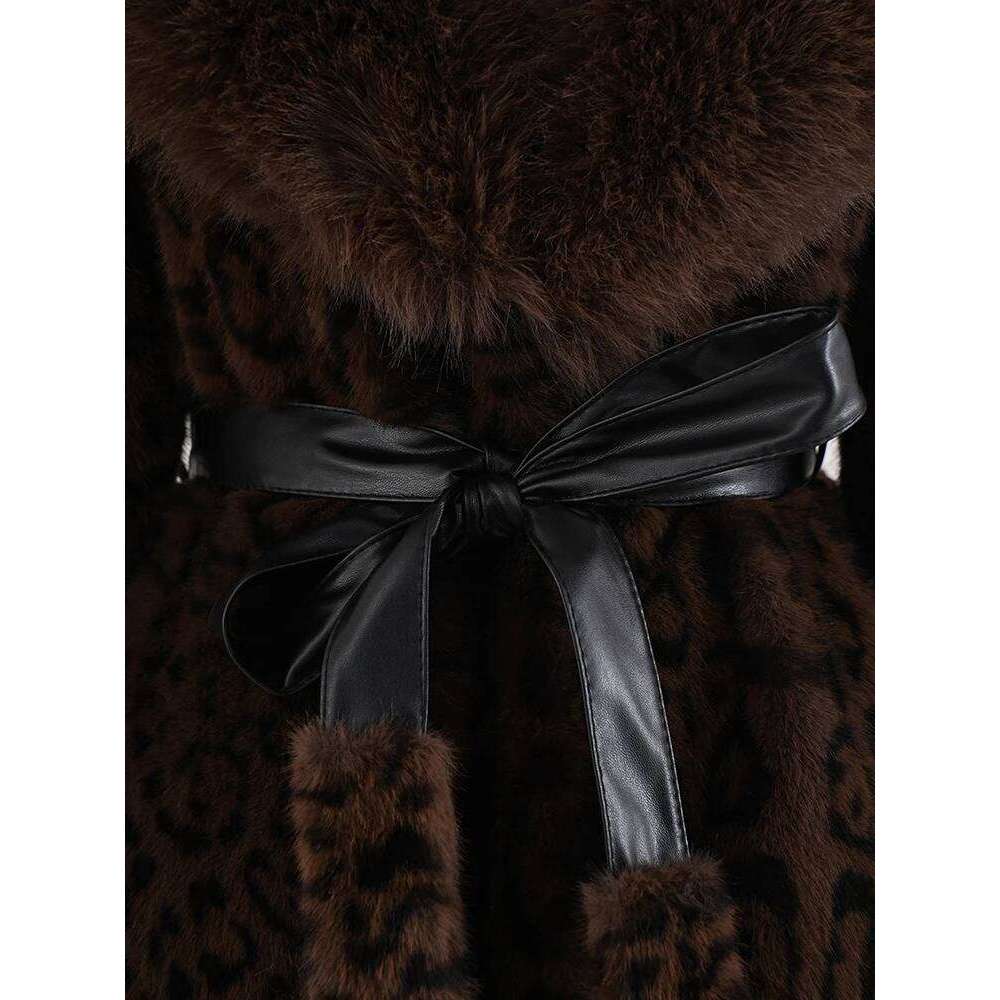 DEAT Fashion Imitation Mink Coat Women's Fur Collar Loose Covered Buckle Leopard Plush Overcoat Winter 2024 New