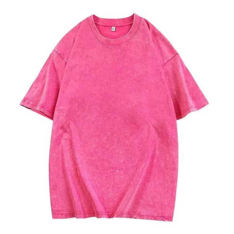 6 Solid Color 100% Pure Cotton 320g Heavy Mens Washed Vintage Oversized T-Shirts Street Hip Hop Punk Women Harajuku Short Tee Z250527