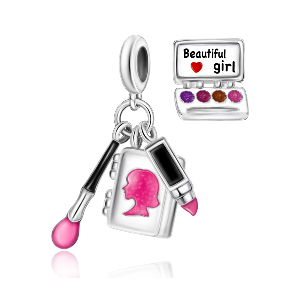 FewDook 2025 Pink Series Dangle Perfume Bottle High Heel Mask Cake Blender Handbag Pendent Charm Fit Original Pan Bracelet Accessories Jewelry Designe