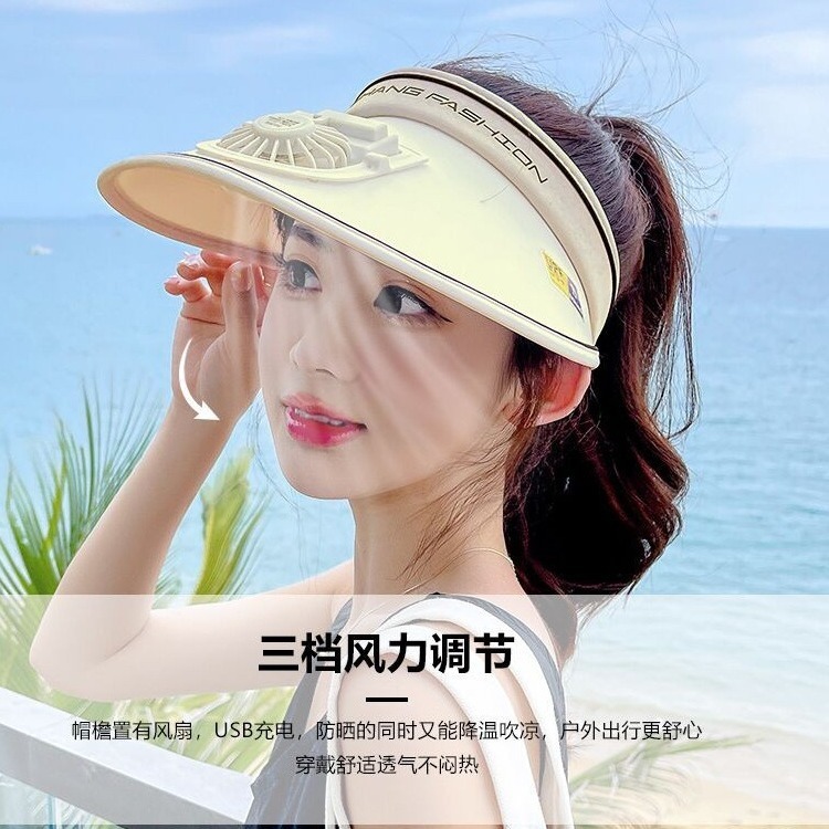 Designer's Sun Hatuv Protection Rechargeable Fan Hat For Women, Sunshade And Sunscreen, Summer Outdoor Wide Brim Visor, Cycling Leisure Sun Hat