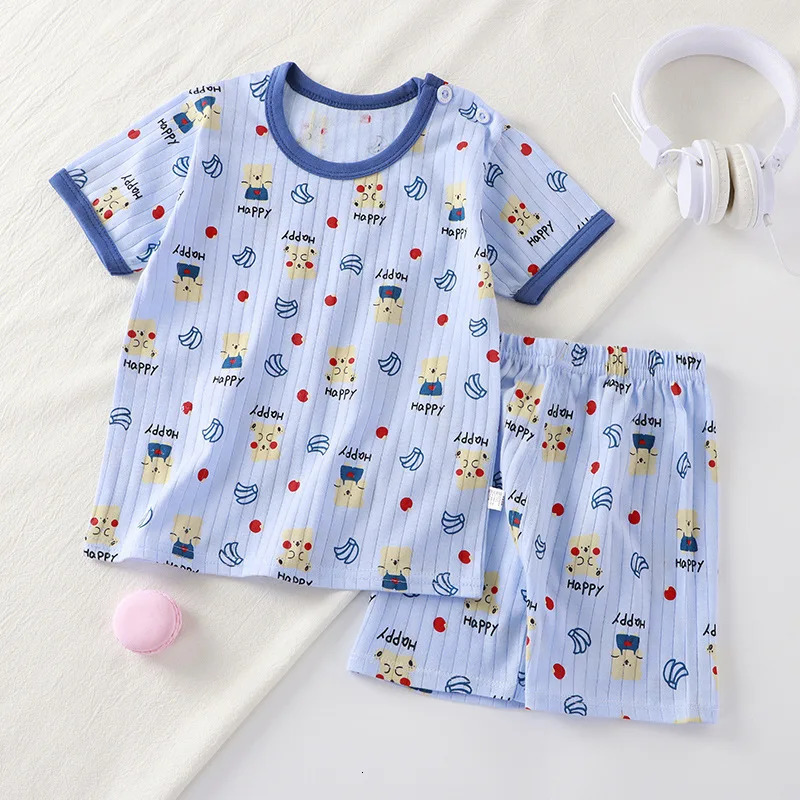 Kids Boys Girls Summer Clothing Sets Children Cute Cartoon Print Short Sleeve TShirt Tops with Shorts Toddler Baby Pajamas 250527