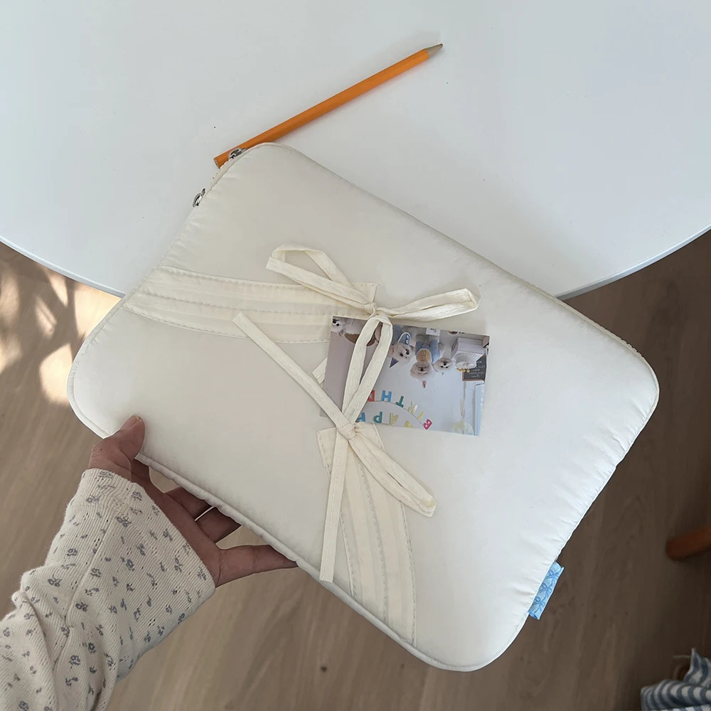 Cute Bow Laptop SLeeve Fluffy Padded Case For MACbook 13.3 13.6 14 15 15.6 16 Ipad 9-11 Inch Tablet Pouch 250526