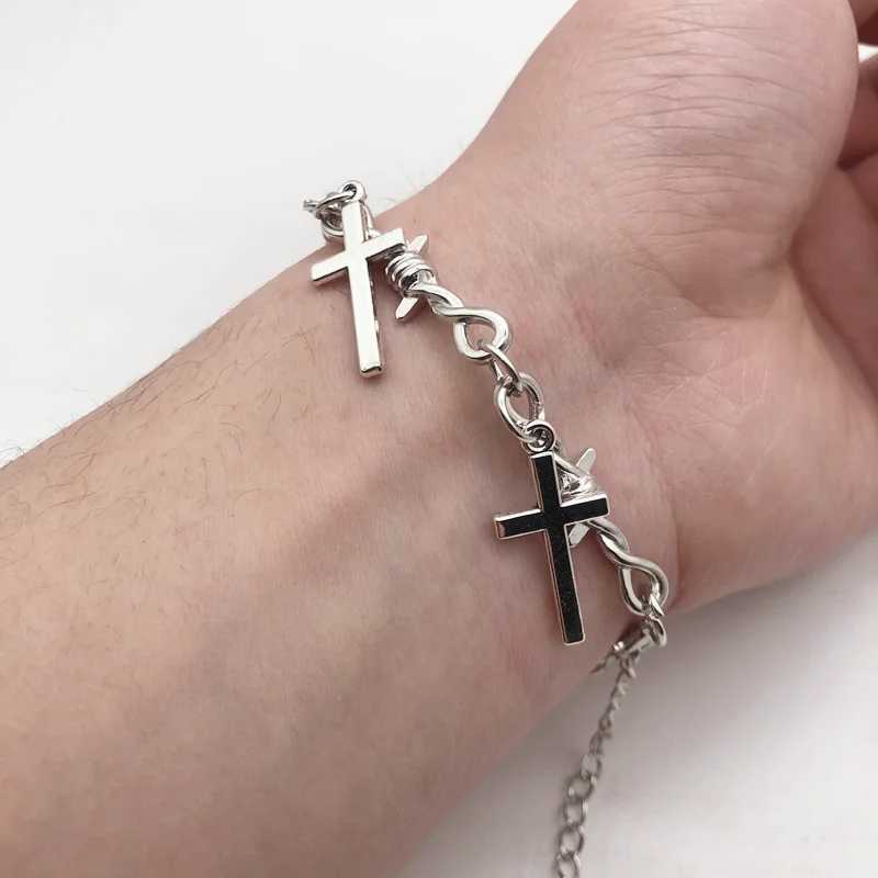 Small Wire Brambles Iron Unisex Choker Bracelet Women Hip-hop Gothic Punk Cross Barbed Wire Little Thorns Bracelet Choker Gifts W250526
