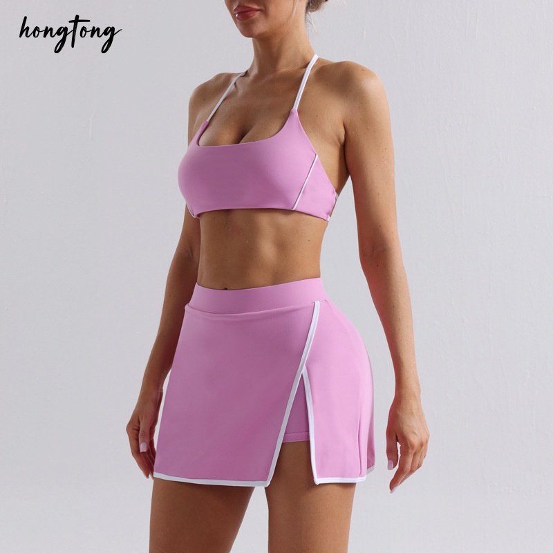 Yoga outfits set gym sets sports bra women shorts athletic clothes outdoor sports running skinny elastic quick dry skirt versatile tennis dress size s