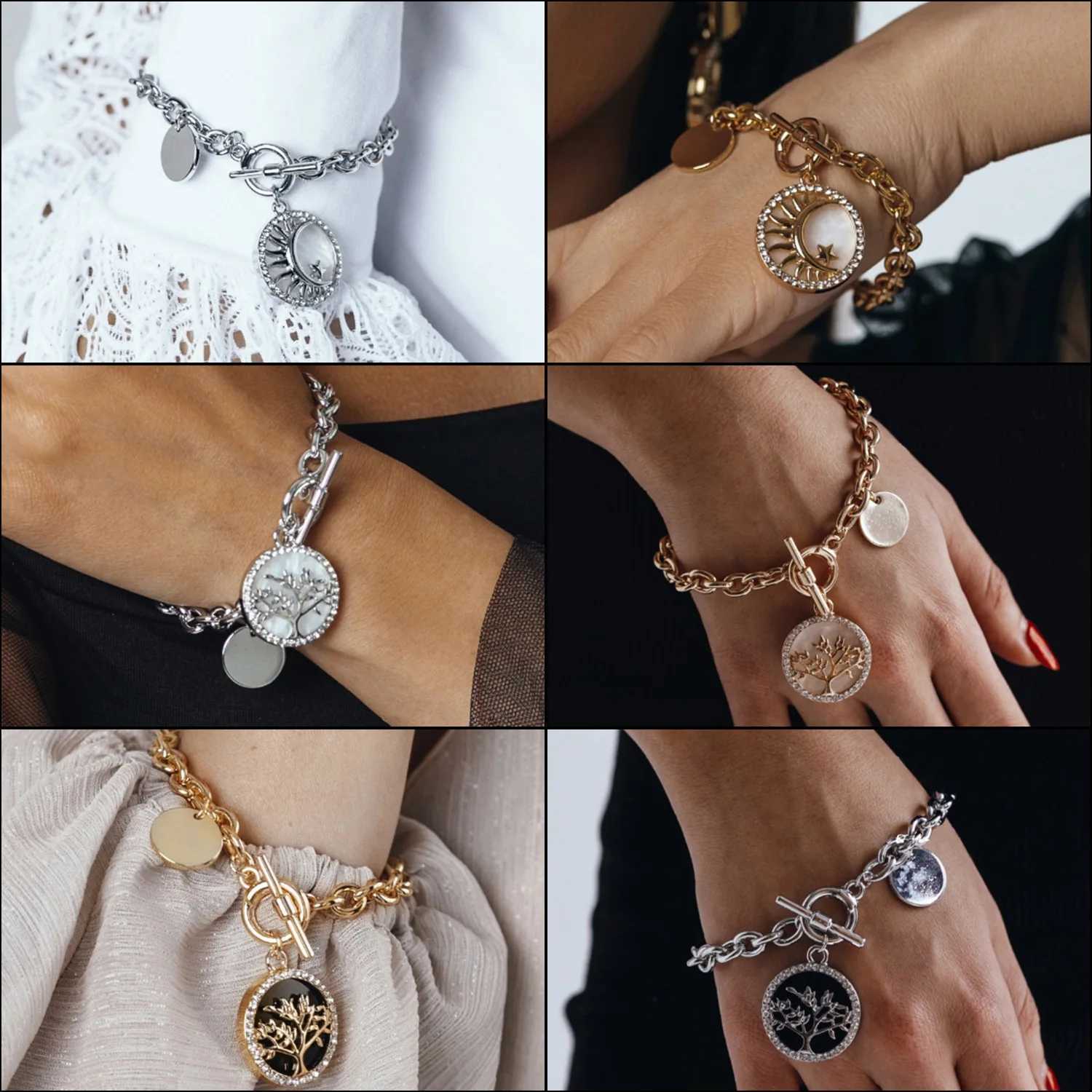 Geometric Bracelet for Women Fashion Link Chains Charms Bracelet Boho Gold Silver Color Bangles for Women Jewelry for Women Gift W250526