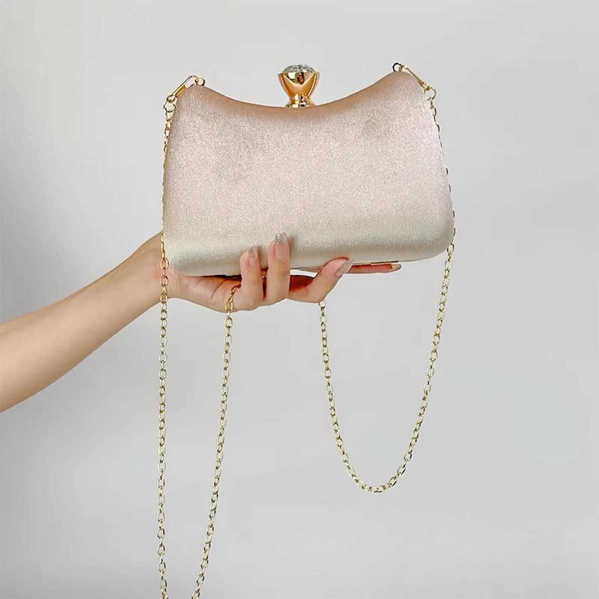 Womens Golden Glitter Clutch Purse Velvet Evening Bag for Bridal Wedding Party with Rhinestone Ring W250527