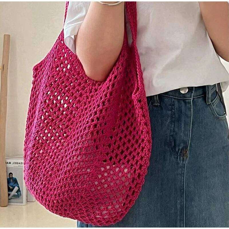 Women's Bags Designer Popular Summer Beach Straw Woven Tote For Women 2-In-1 Hollow-Out Lightweight Large Capacity Shopper Shoulder Bag Female