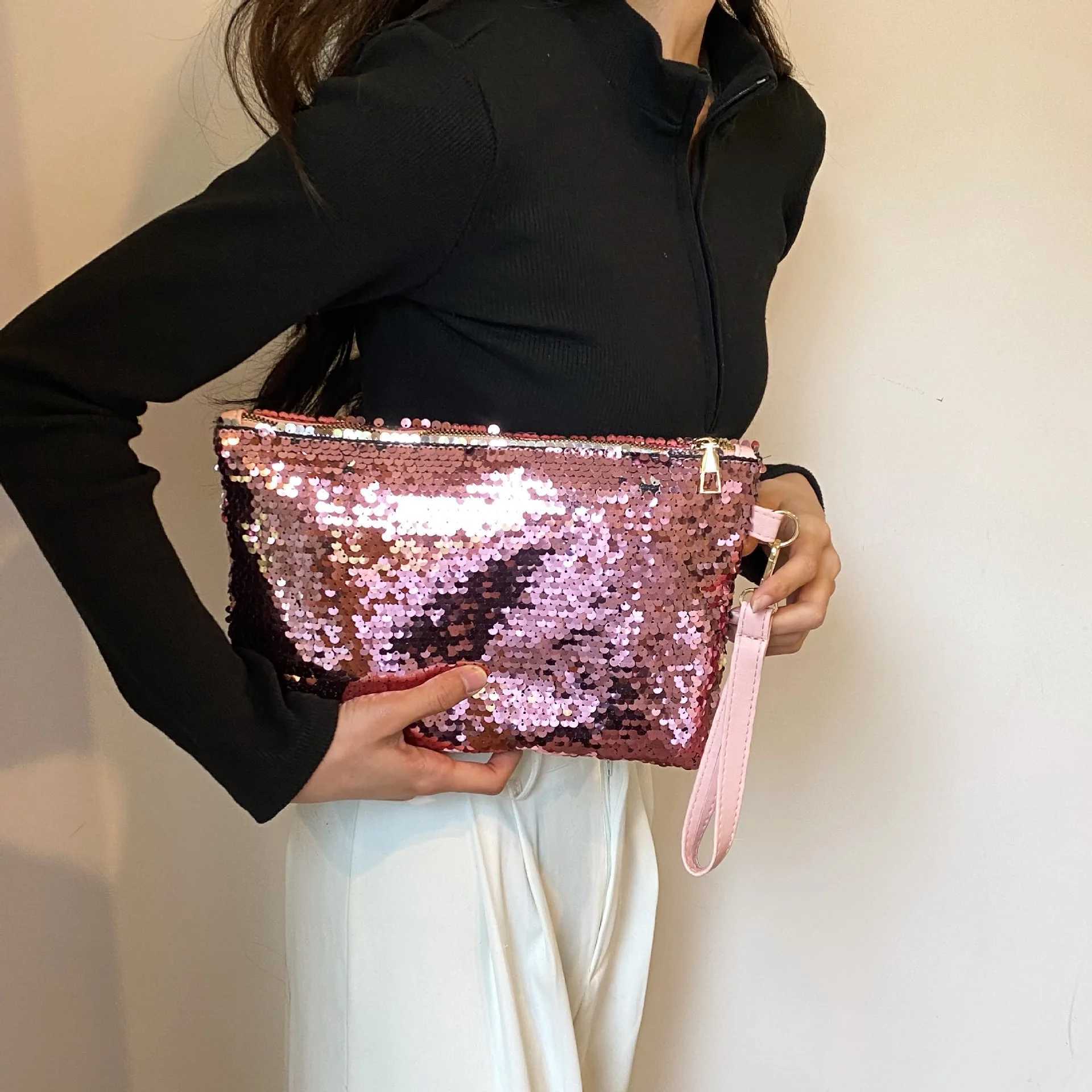 Fashion Womens Sequined Bling Handbag And Purse Small Wedding Party Evening Bag Lady Wristlet Clutch Bag Female Envelope Bag W250527
