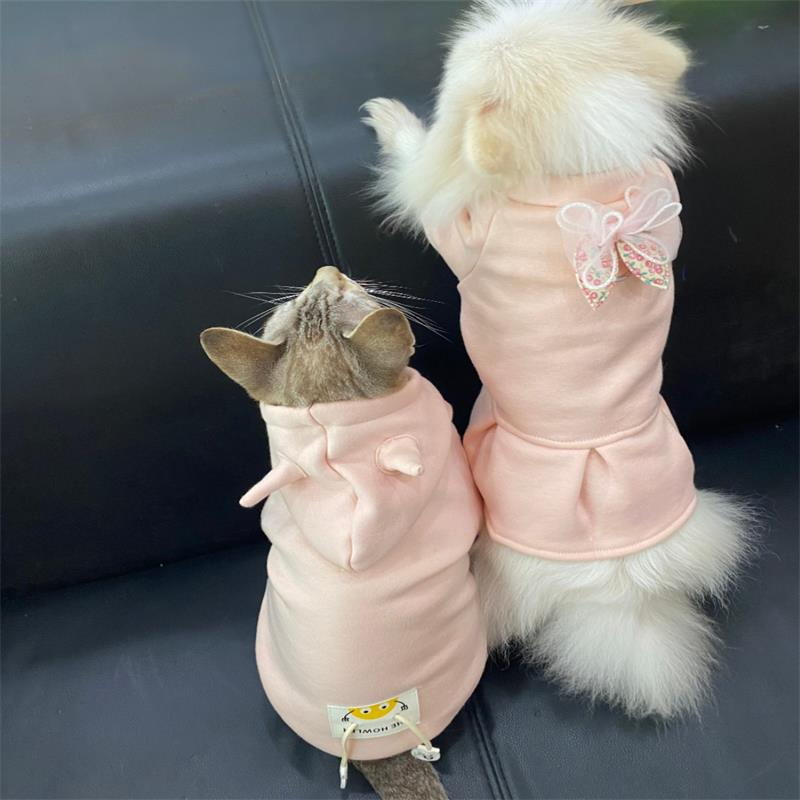Thick cow horn hooded sweatshirt+thick bow skirt